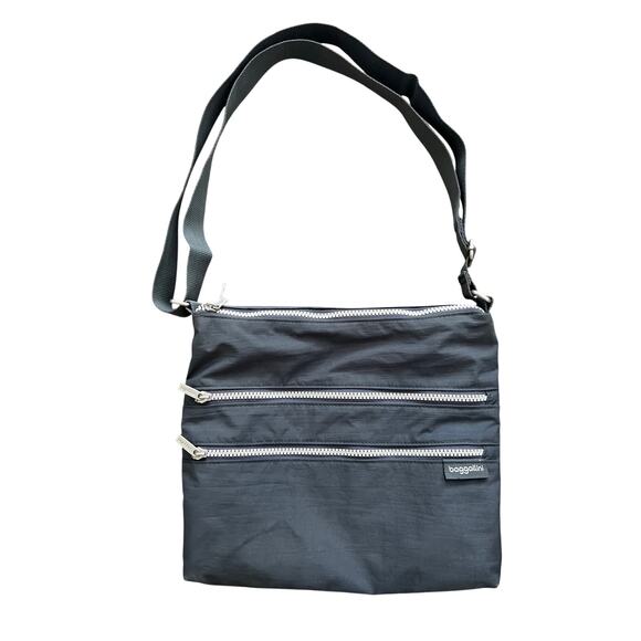 Baggallini Comrade 3-Zip Crossbody Gray Pink Adjustable Crossbody Messenger - Picture 1 of 4